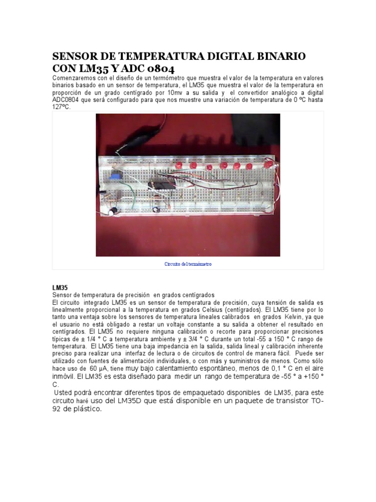 Sensor de Temperatura Digital Binario Con LM35 y Adc 0804 | PDF
