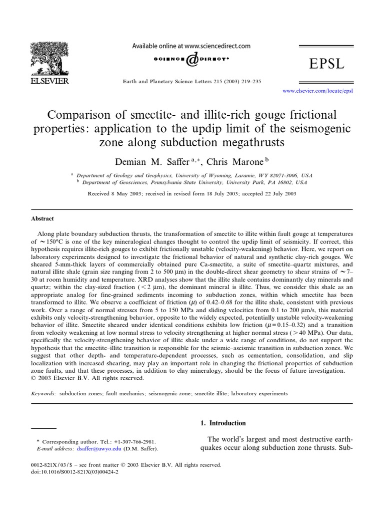 Earth and Science Letters Volume 215 Issue 12 2003 (Doi 10.