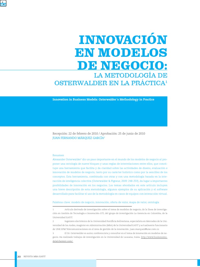 Innovación en Modelos de Negocio: Osterwalder | PDF | Modelo de negocio ...