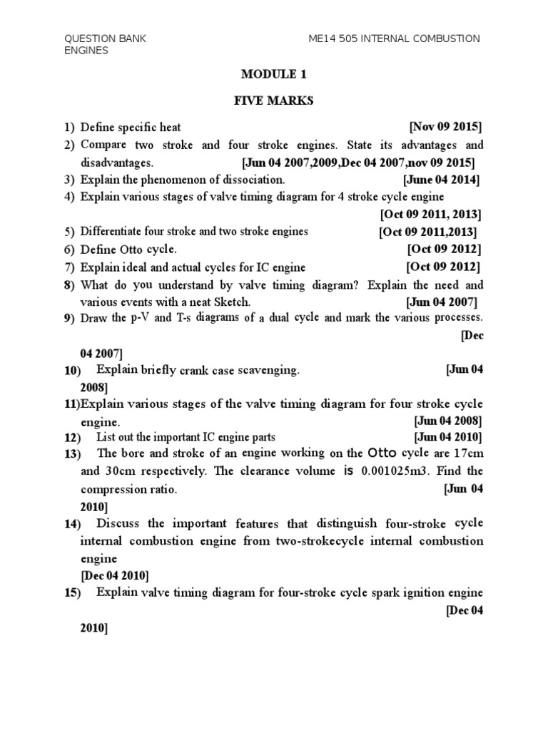Internal Combustion Engine Question Bank Covering Key Concepts Such as
