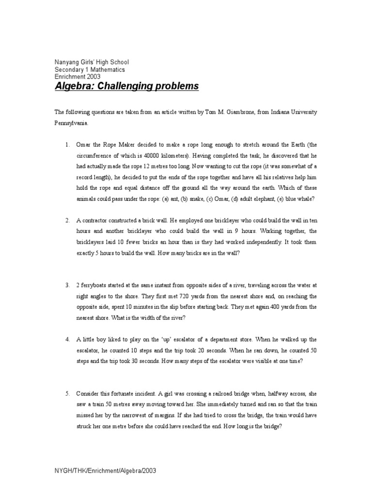 Algebra Challenging Problems | PDF