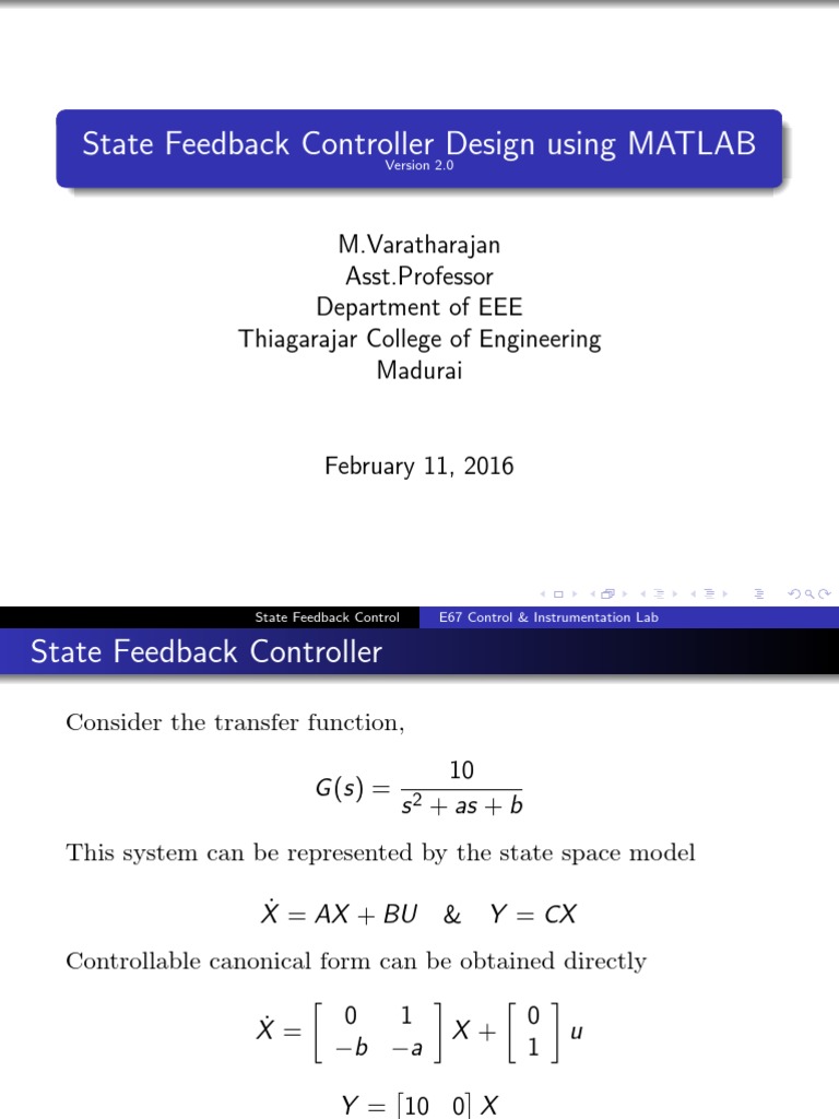 State Feedback Controller Design Using MATLAB | PDF | Control Theory ...