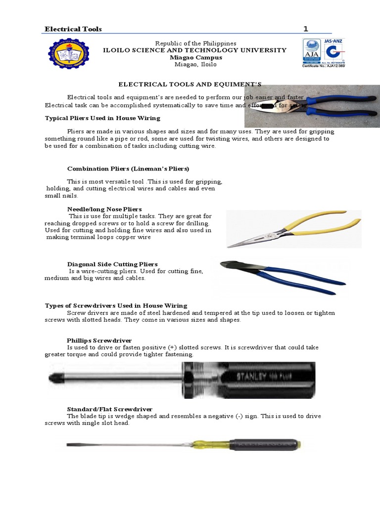 Essential Electrical Tools Guide | PDF | Home \u0026 Garden | Technology \u0026  Engineering, image size:768x1024