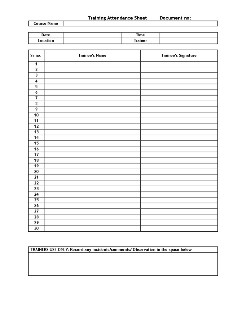 Training Session Attendance Log | PDF | Career & Growth