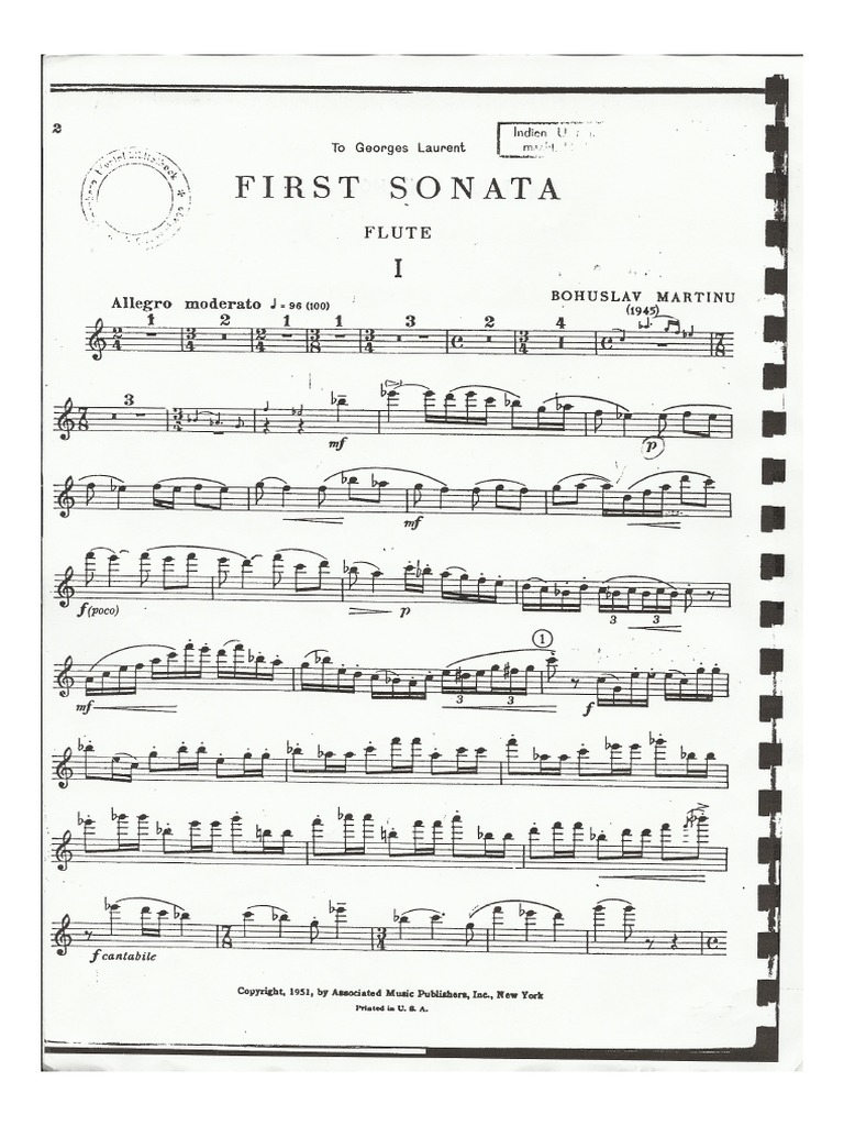 Martinu 1 Flute Sonata | PDF | Entertainment (General)
