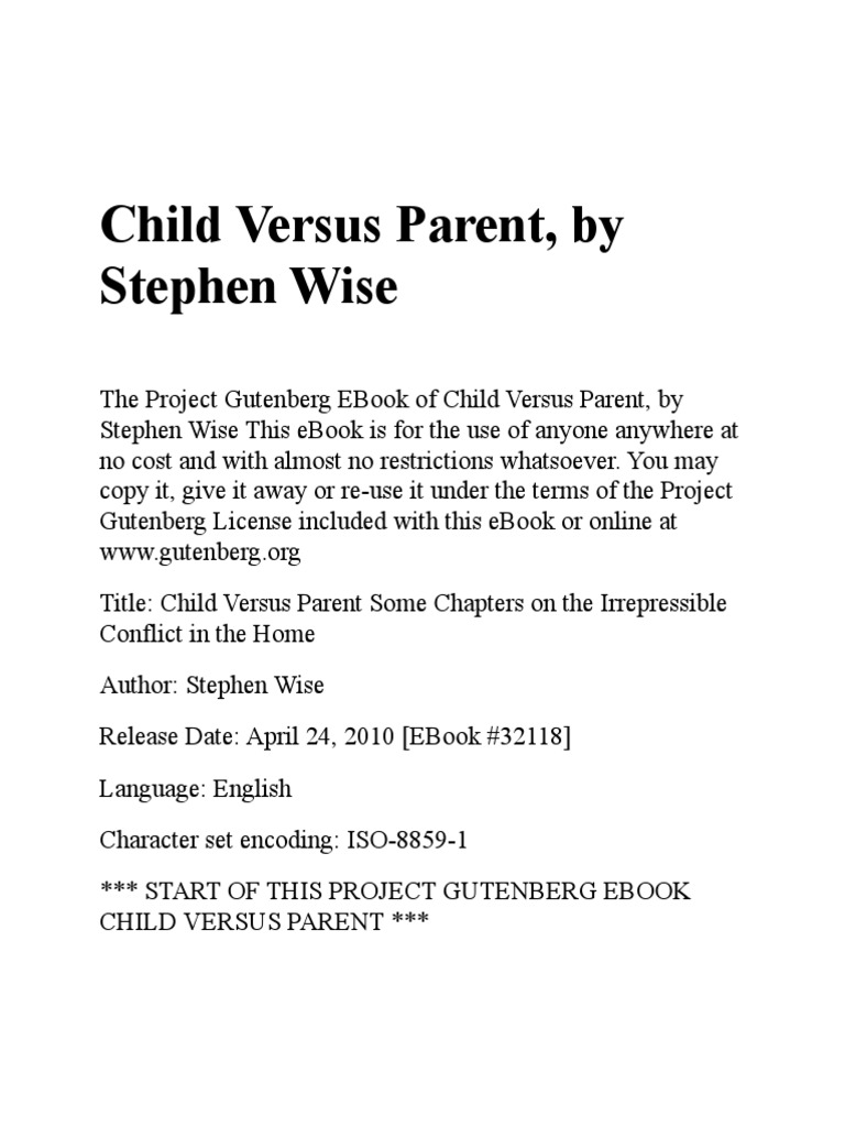 Child Versus Parent | PDF | Project Gutenberg | Marriage