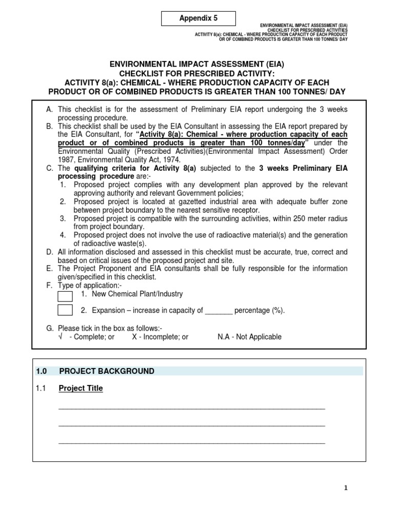 EIA Checklist for Chemical Activities | PDF | Environmental Impact ...