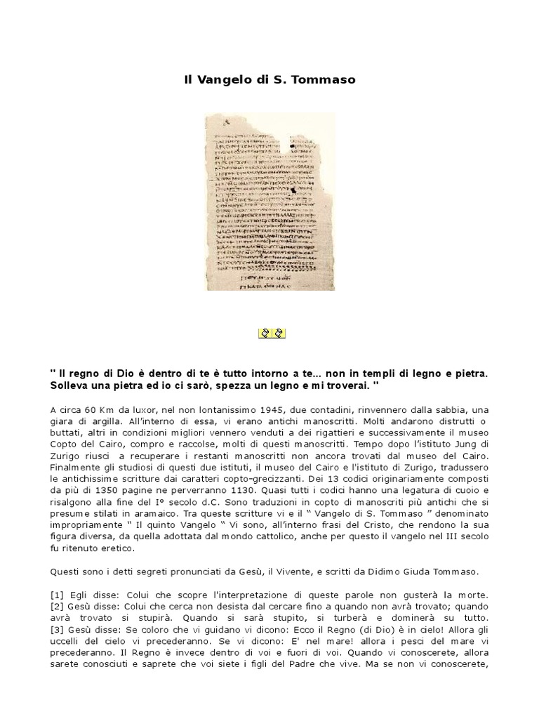 Il Vangelo Di Tommaso Con Spiegazione