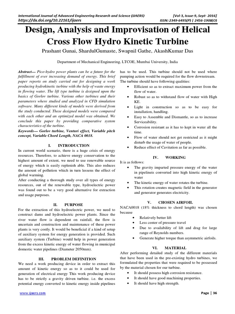 Design, Analysis and Improvisation of Helical Cross Flow Hydro Kinetic ...