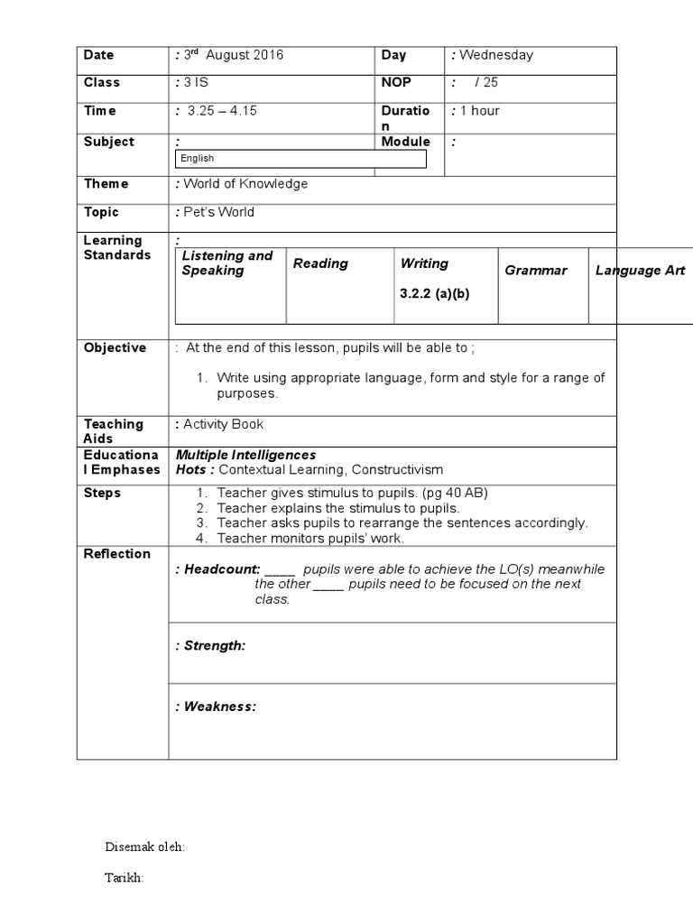 Lesson Plan: Pet's World for 3 IS | PDF