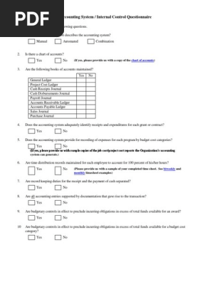 Acct System Questionnaire for Profit Fillable