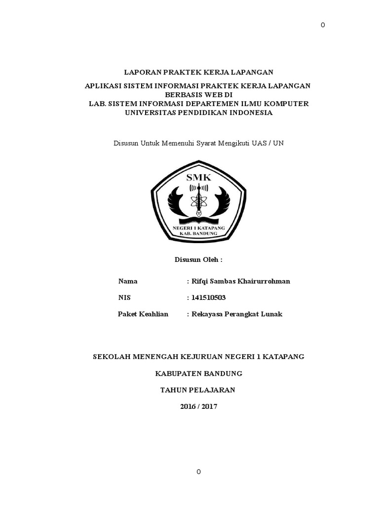 Contoh Laporan Praktek Kerja Lapangan