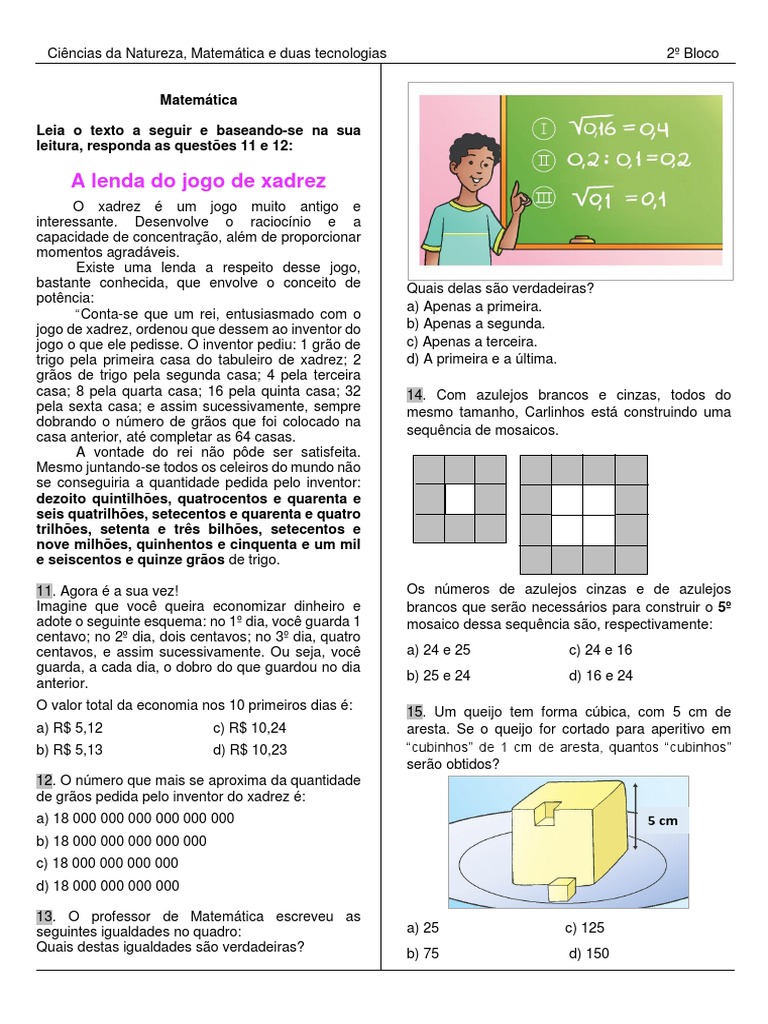 Xadrez, grãos de trigo e progressão geométrica