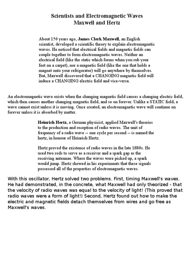 Maxwell and Hertz: Electromagnetic Waves | PDF
