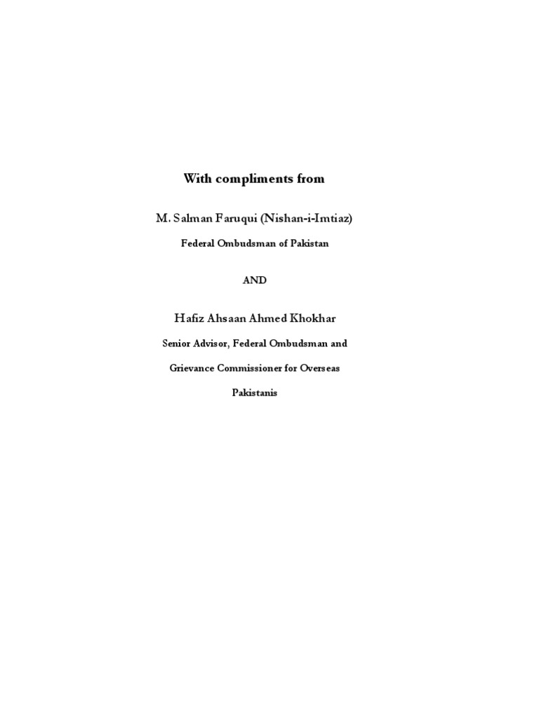 Who Is Federal Ombudsman Of Pakistan