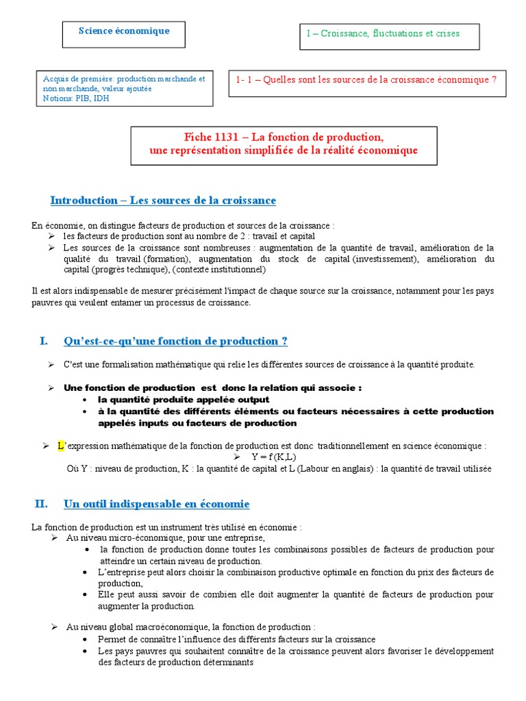 Fiche 1131 La fonction de production.doc  Fonction de production
