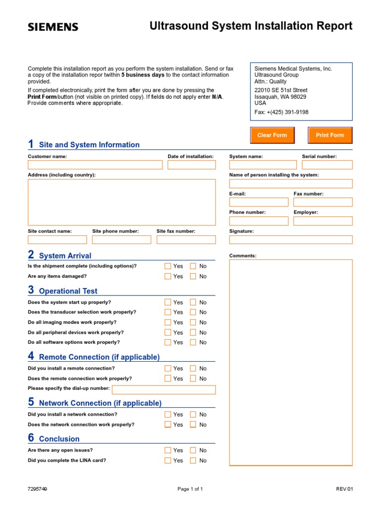 Ultrasound Installation Report Template | PDF