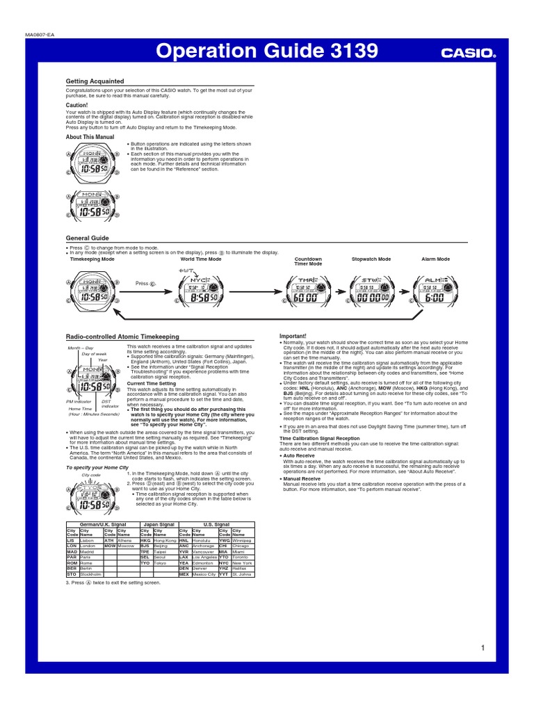 Manual Casio WV 200E Qw3139 PDF Watch Daylight Saving Time