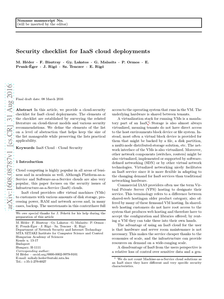IaaS Cloud Security Checklist | PDF | Cloud Computing | Virtual Machine
