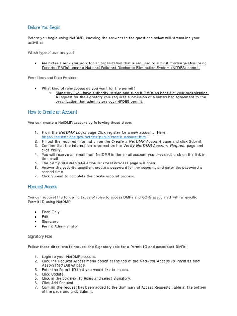 NetDMR Account Setup Instructions PDF User Clean