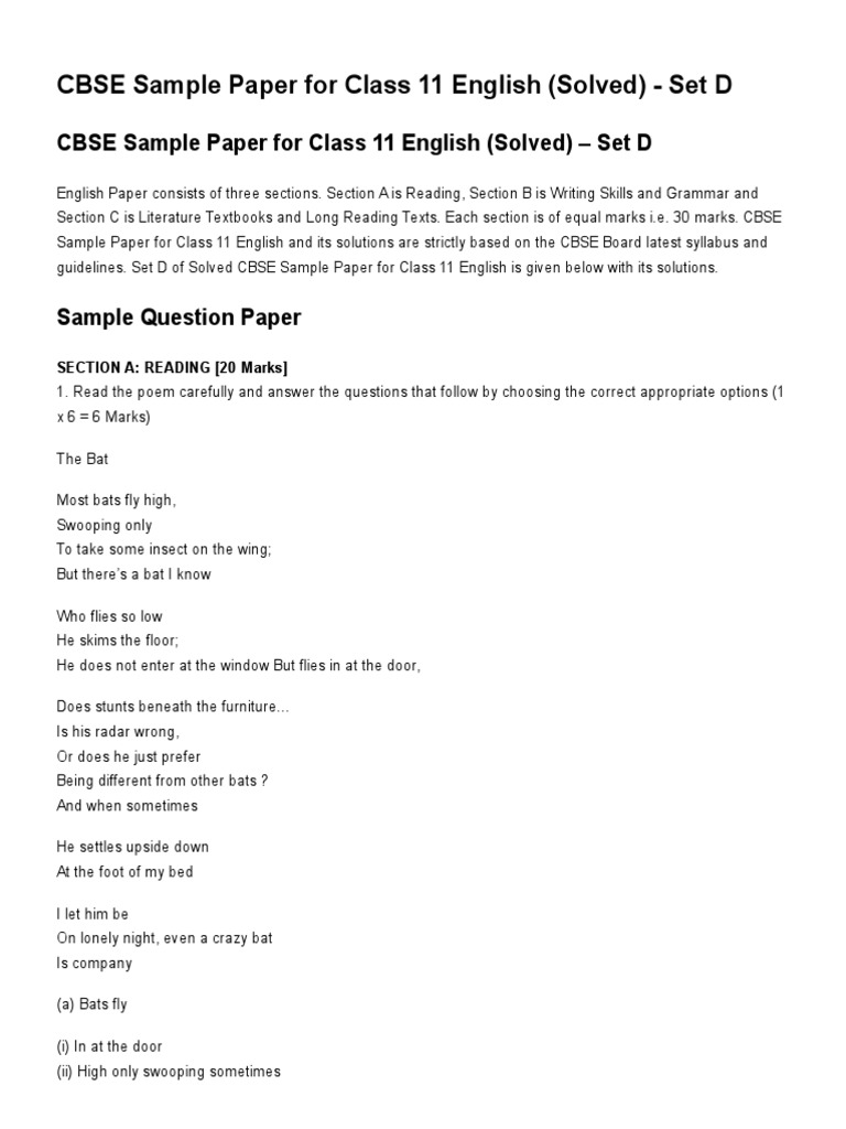 CBSE Sample Paper for Class 11 English (Solved) Set D Journalism