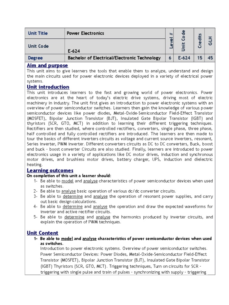 Power Electronics Course Overview | PDF | Power Inverter | Power ...
