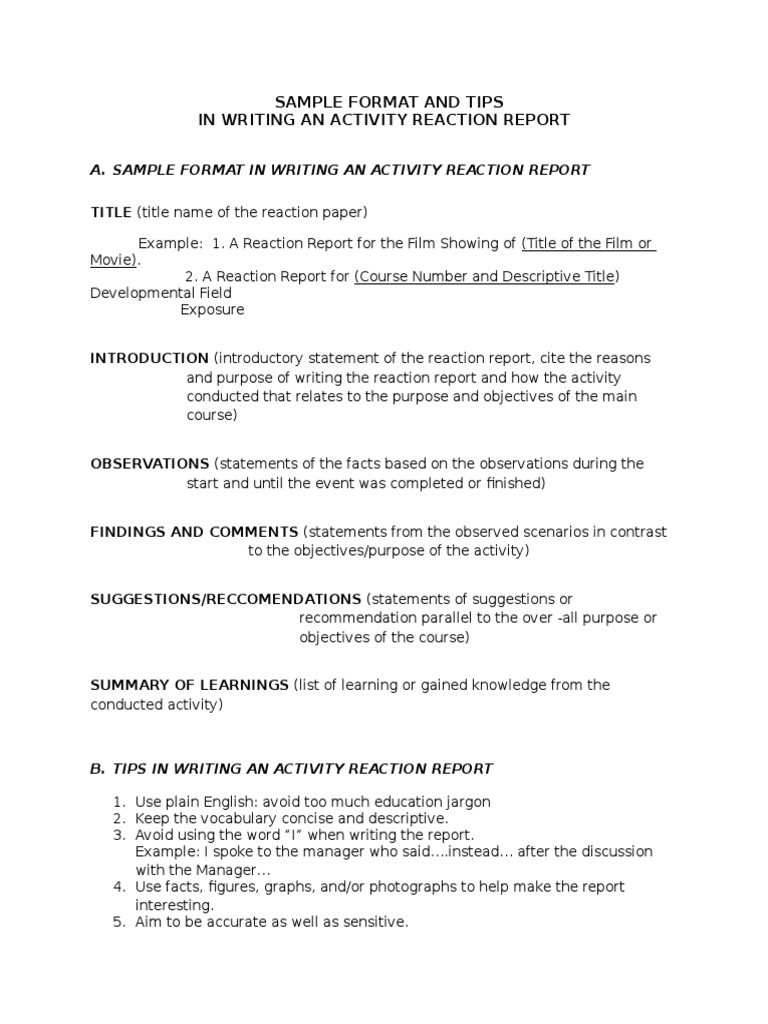 Activity Reaction Report Guide | PDF | Technology & Engineering