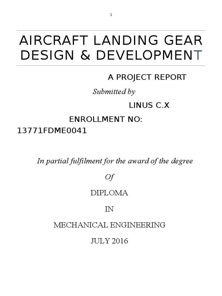 Aircraft Landing Gear Design Project PDF Landing Gear Reliability