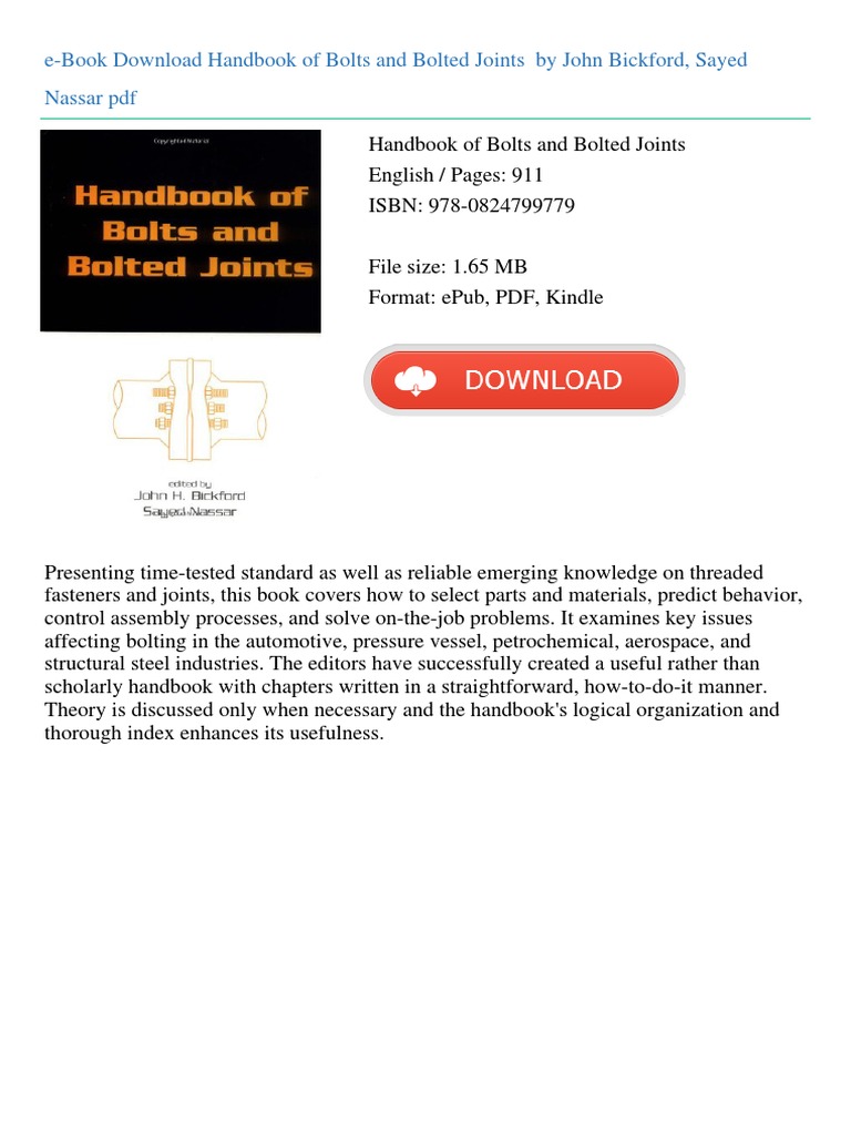 Handbook of Bolts and Bolted John Bickford Sayed Nassar Id5950 PDF