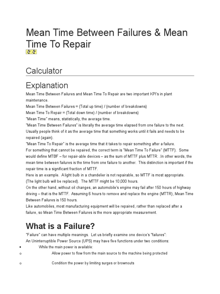 Mean Time Between Failures PDF Reliability Engineering Systems