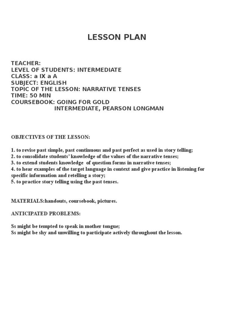 Narrative Tenses 9 Lesson Plan | PDF | Narrative | Storytelling