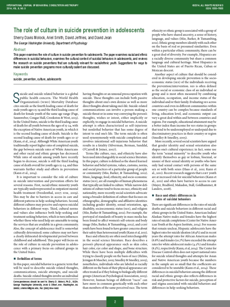 The Role of Culture in Suicide Prevention in Adolescents | PDF | Race ...