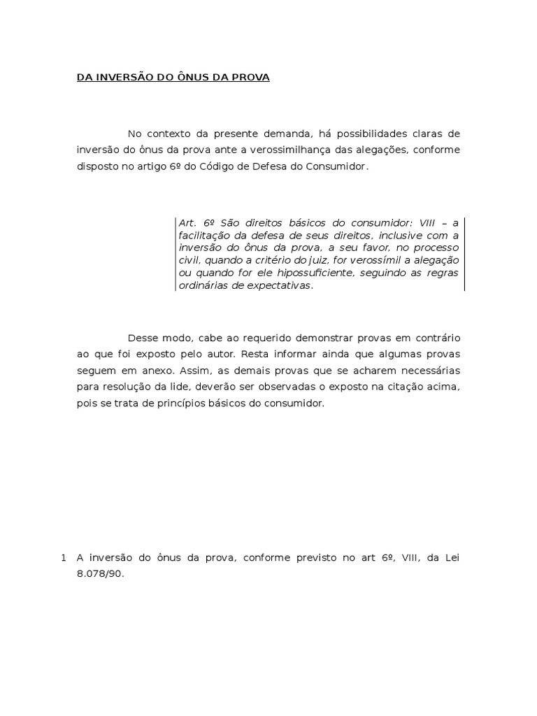 Inversão do Ônus da Prova no CDC | PDF
