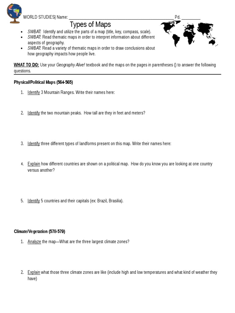 Geography Alive!Typesof Maps Practice Questions PDF