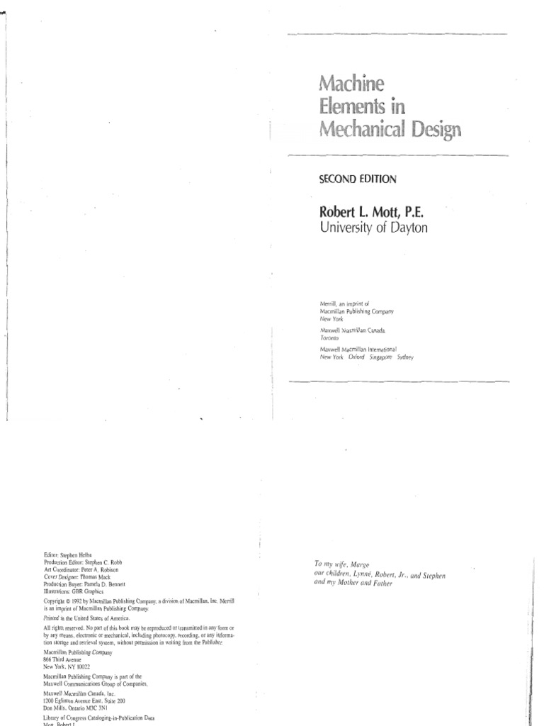 Machine Elements in Mechanical Design 2nd EdMott