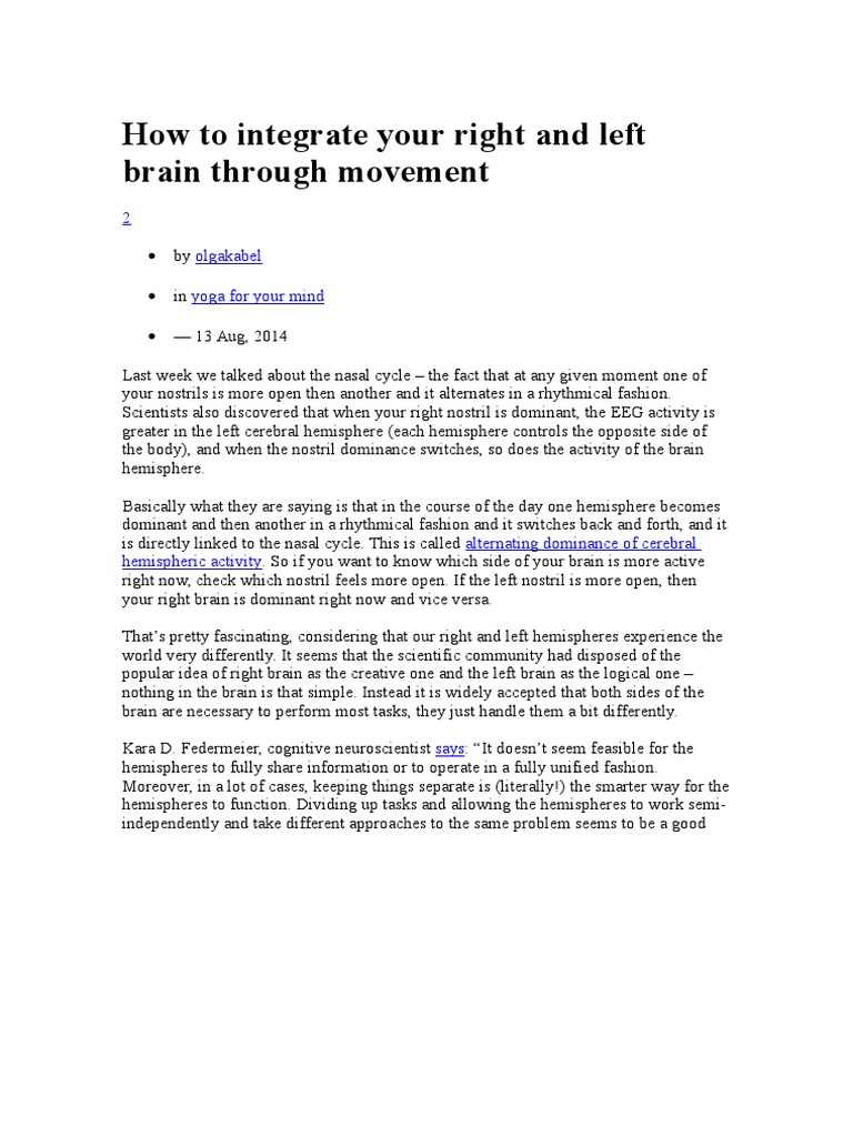 How To Integrate Your Right and Left Brain Through Movement | PDF ...