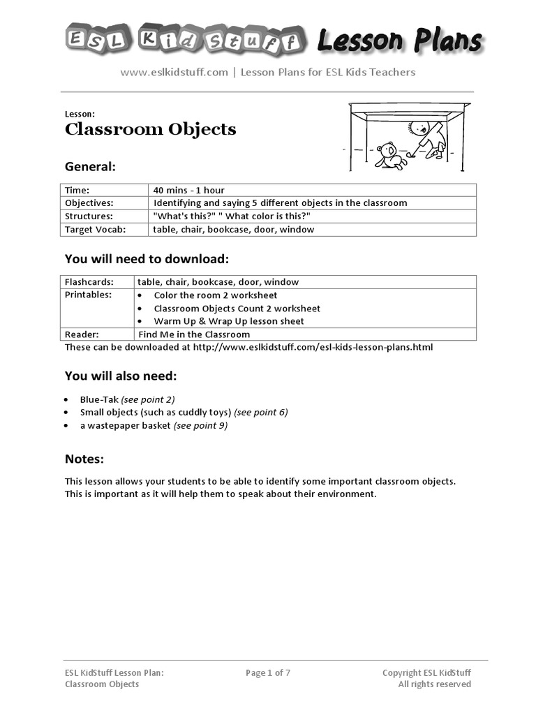 Classroom Objects Lesson Plan Pdf Lesson Plan Classroom
