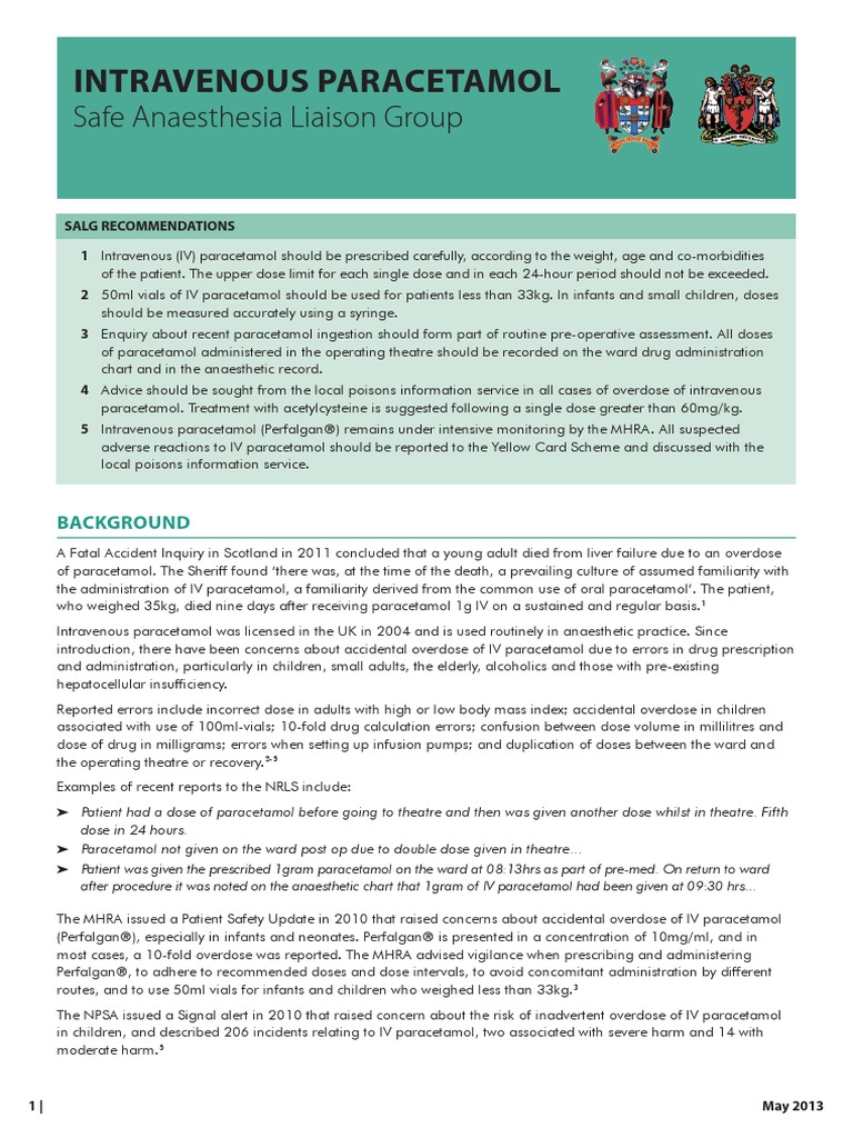 Intravenous Paracetamol Safe Anaesthesia Liaison Group PDF