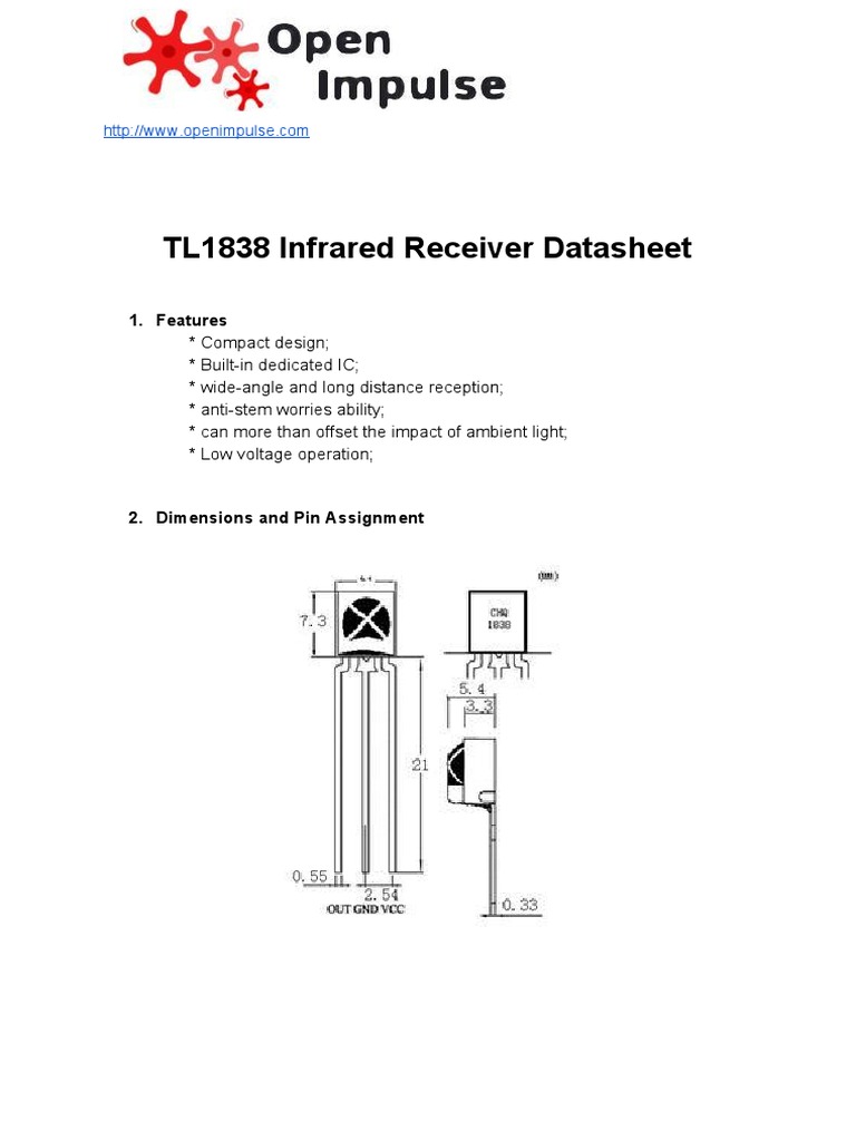 TL1838 Infrared Receiver Datasheet