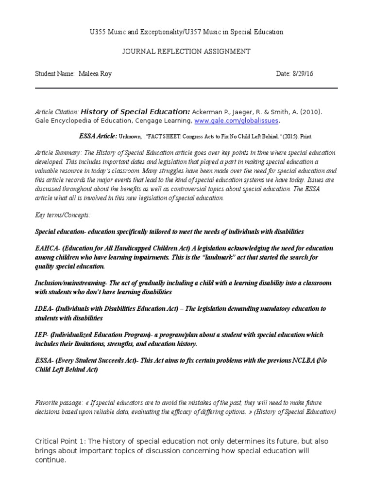 HIstory of Special Ed Paper PDF Special Education Individualized