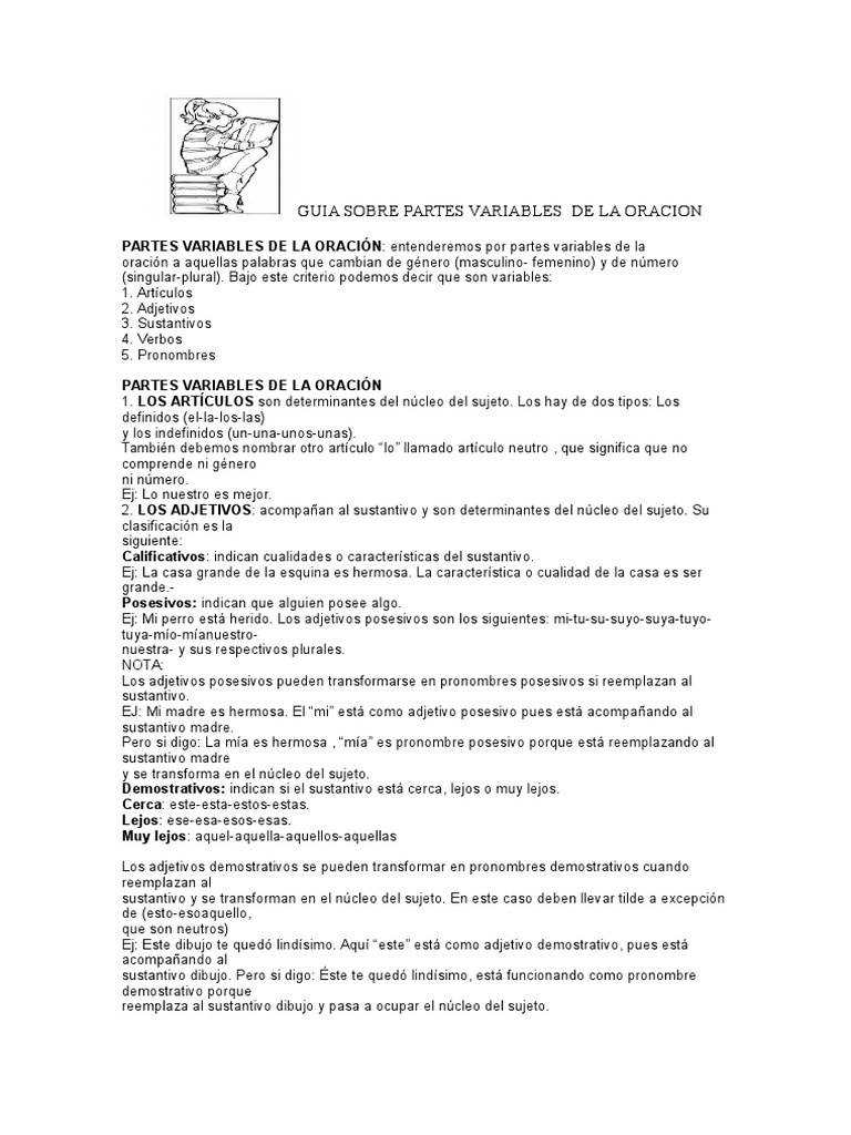 Partes Variables de la Oración: Guía Completa | PDF | Adjetivo | Sustantivo