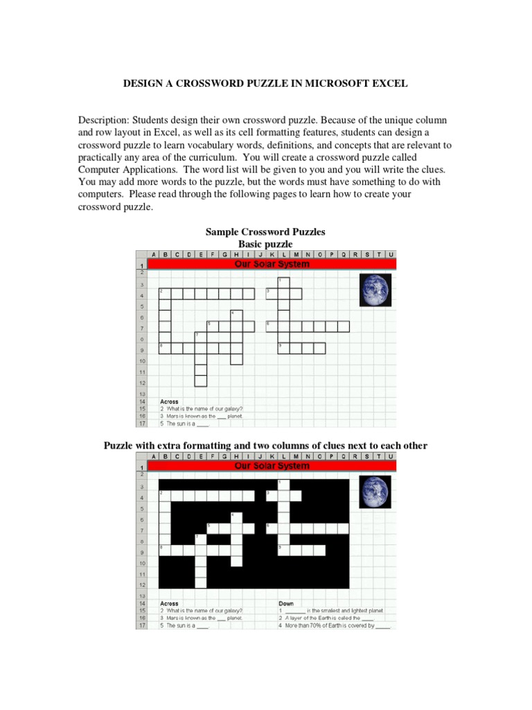 Create Crossword Puzzle PDF Crossword Microsoft Excel