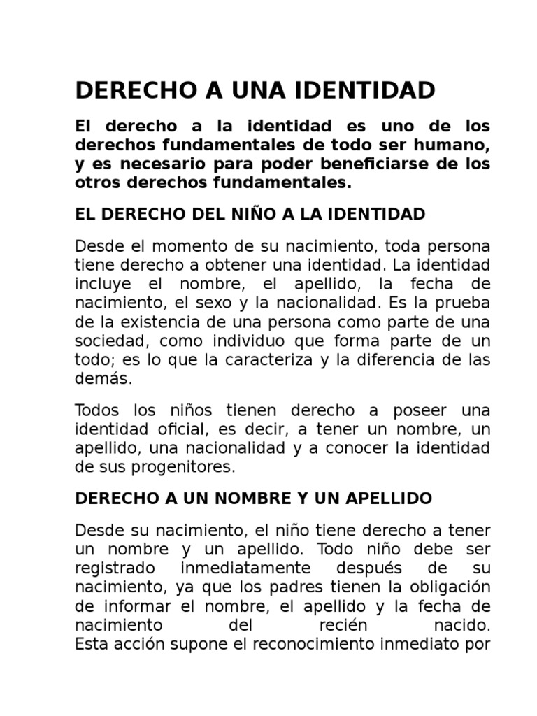 Derecho A Una Identidad | PDF | Nacionalidad | Ciudadanía