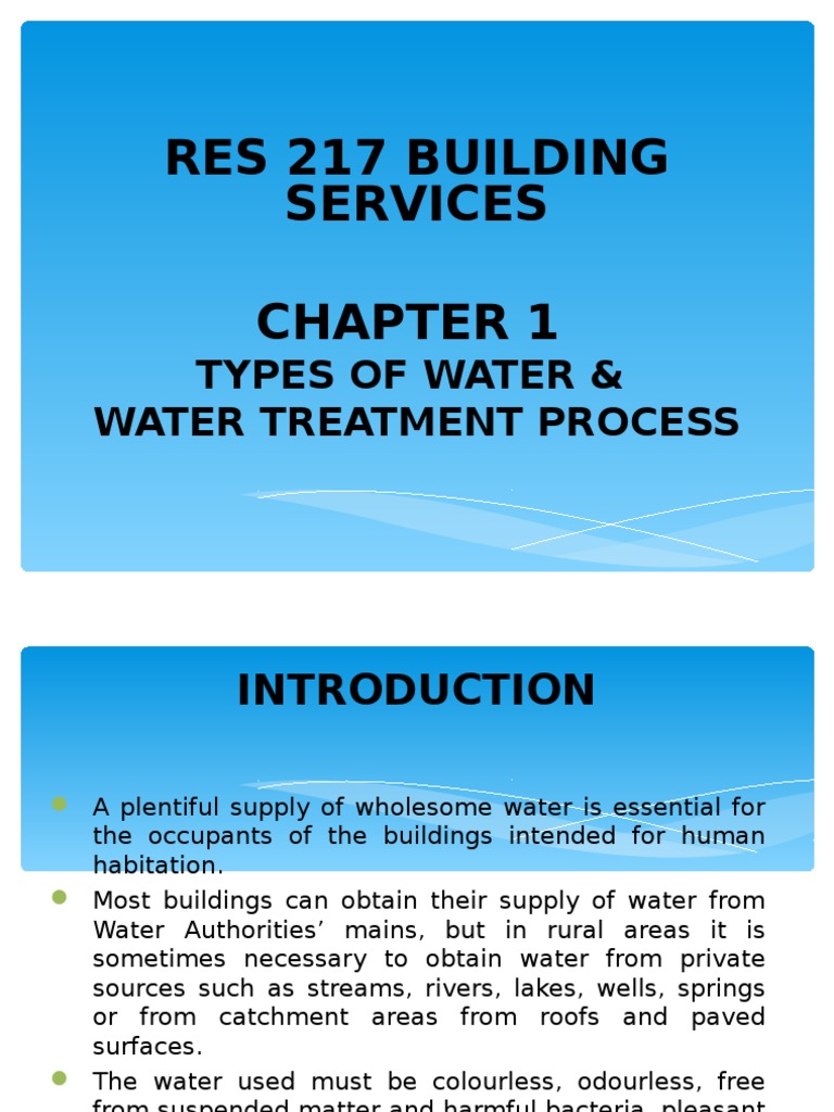 Types of Water & Water Treatment Processes PDF Water Transparent Materials