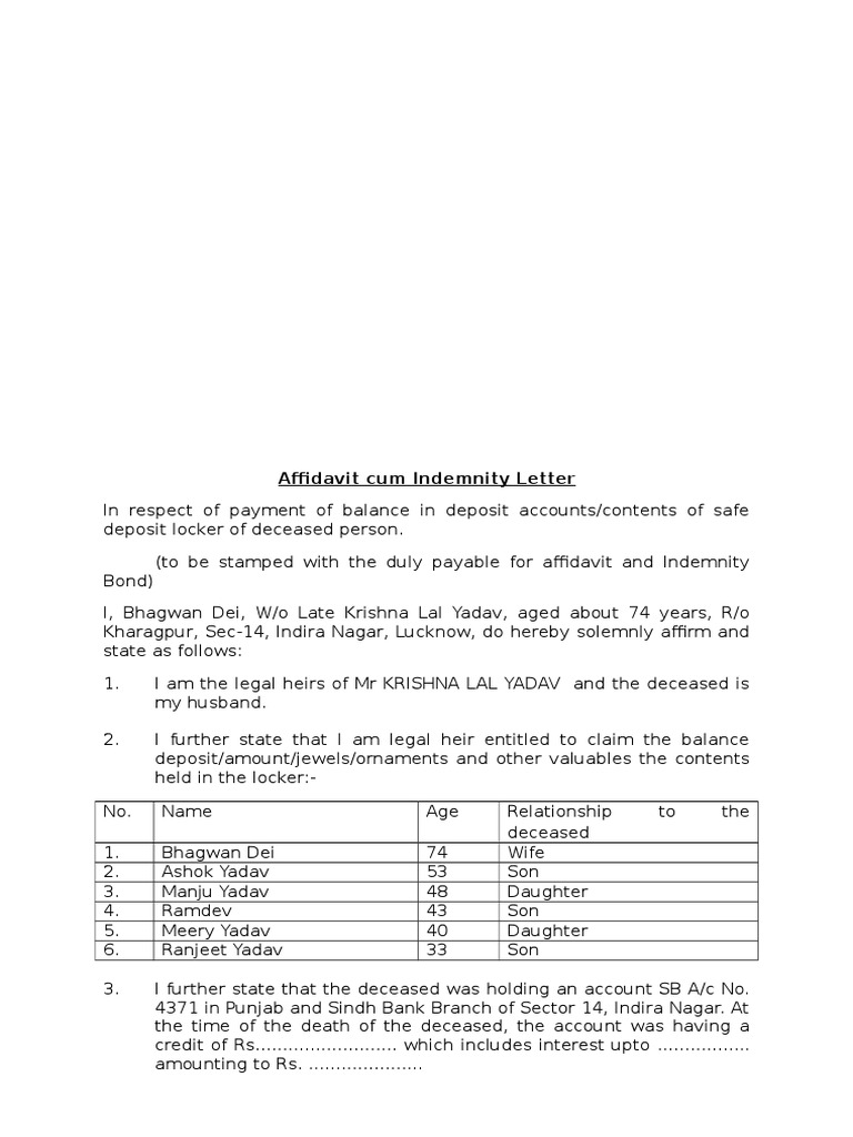 Affidavit Cum Indemnity Letter | PDF | Private Law | Common Law