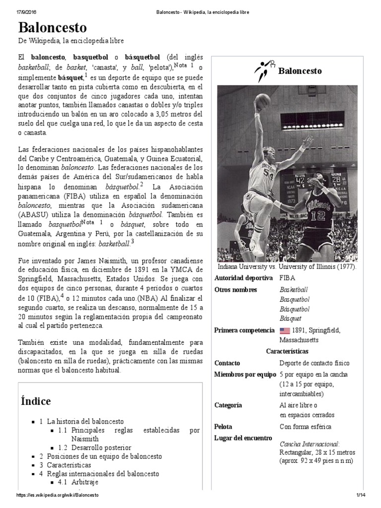 Baloncesto - Wikipedia, La Enciclopedia Libre | PDF | Posiciones de  baloncesto | Defensor (Asociación de Fútbol)