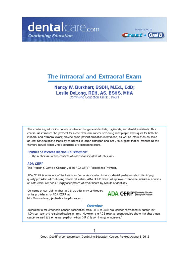 2008CE337 The Intraoral and Extraoral Exam PDF Head And Neck