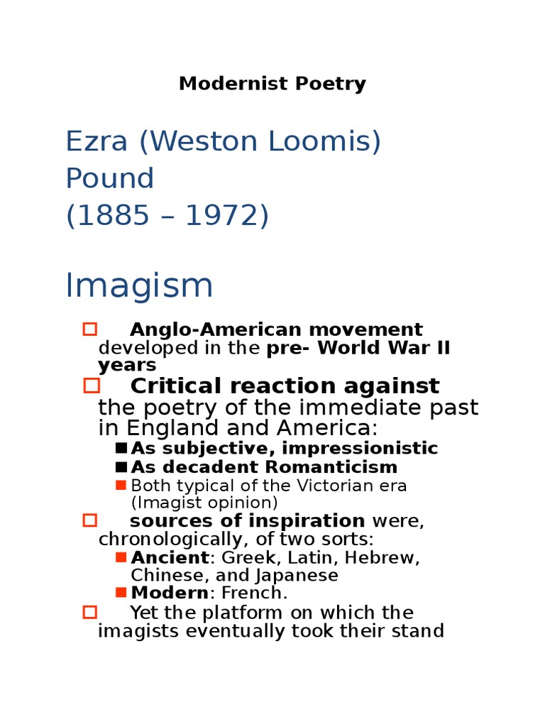 Imagism and Pound's Poetic Journey | PDF | Poetry | Arts (General)