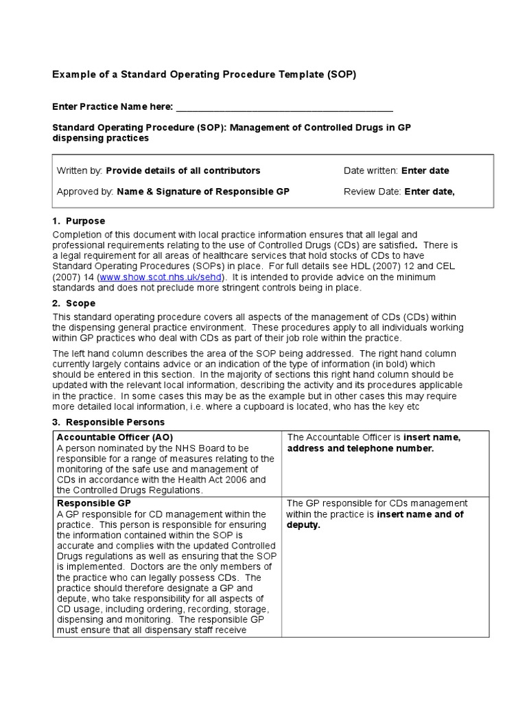SOP for Managing Controlled Drugs in GP | PDF