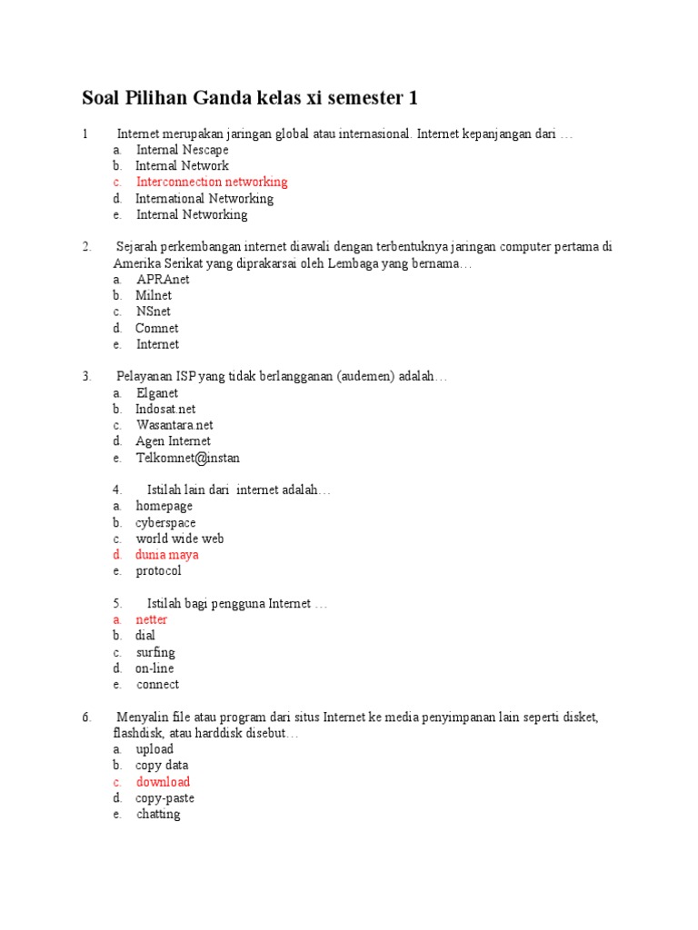 Soal Pilihan Ganda Kelas Xi Semester 1 Pdf
